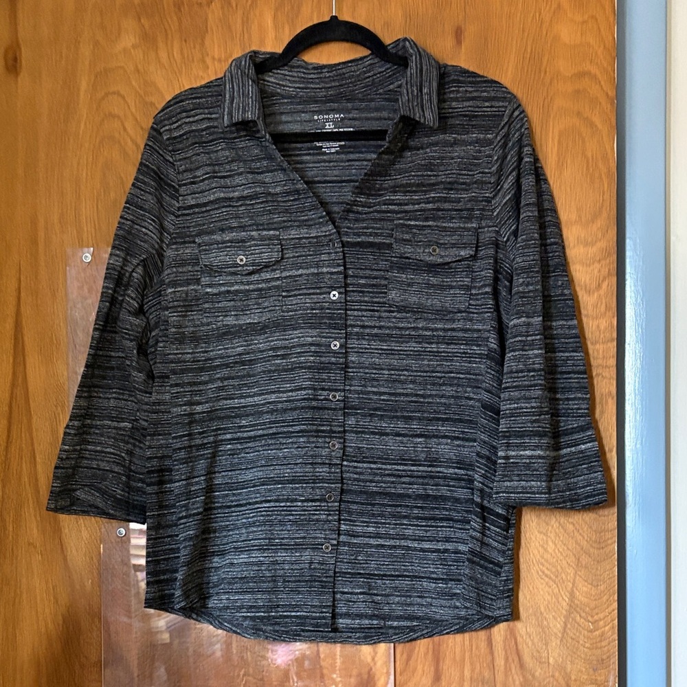Sonoma Black and Gray Striped Button Down Shirt